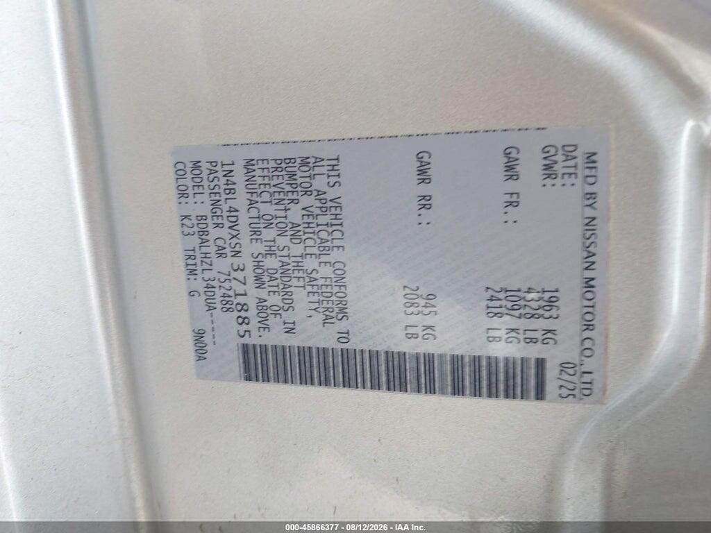 1N4BL4DVXSN371885 2025 NISSAN ALTIMA photo no. 9