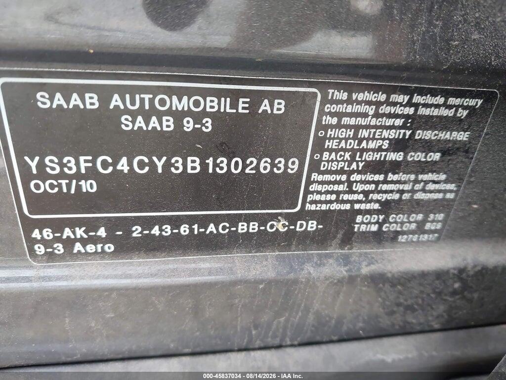 YS3FC4CY3B1302639 2011 SAAB 9-3 photo no. 9