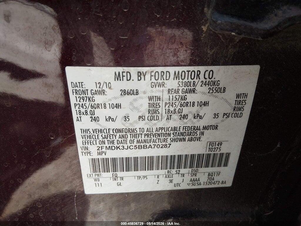 2FMDK3JC5BBA70287 2011 FORD EDGE photo no. 9