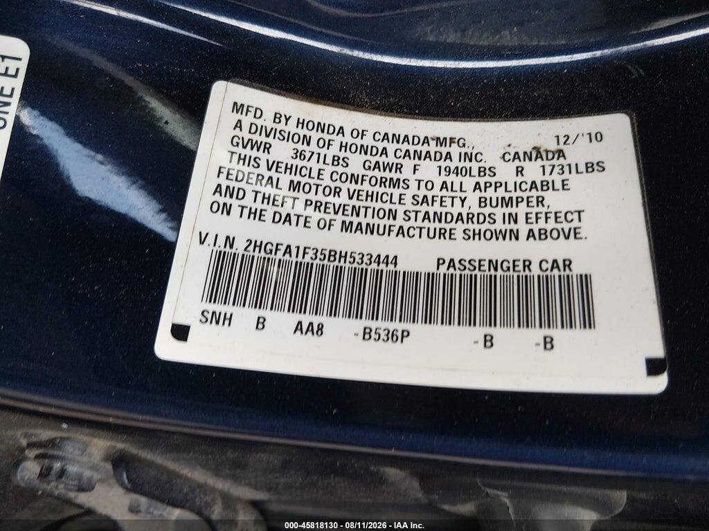 2HGFA1F35BH533444 2011 HONDA CIVIC photo no. 9