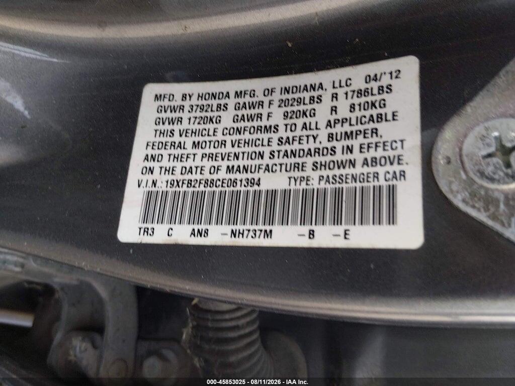 19XFB2F88CE061394 2012 HONDA CIVIC photo no. 9