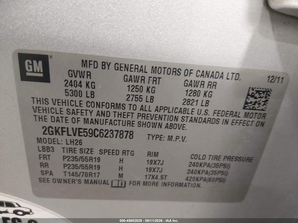 2GKFLVE59C6237878 2012 GMC TERRAIN photo no. 9