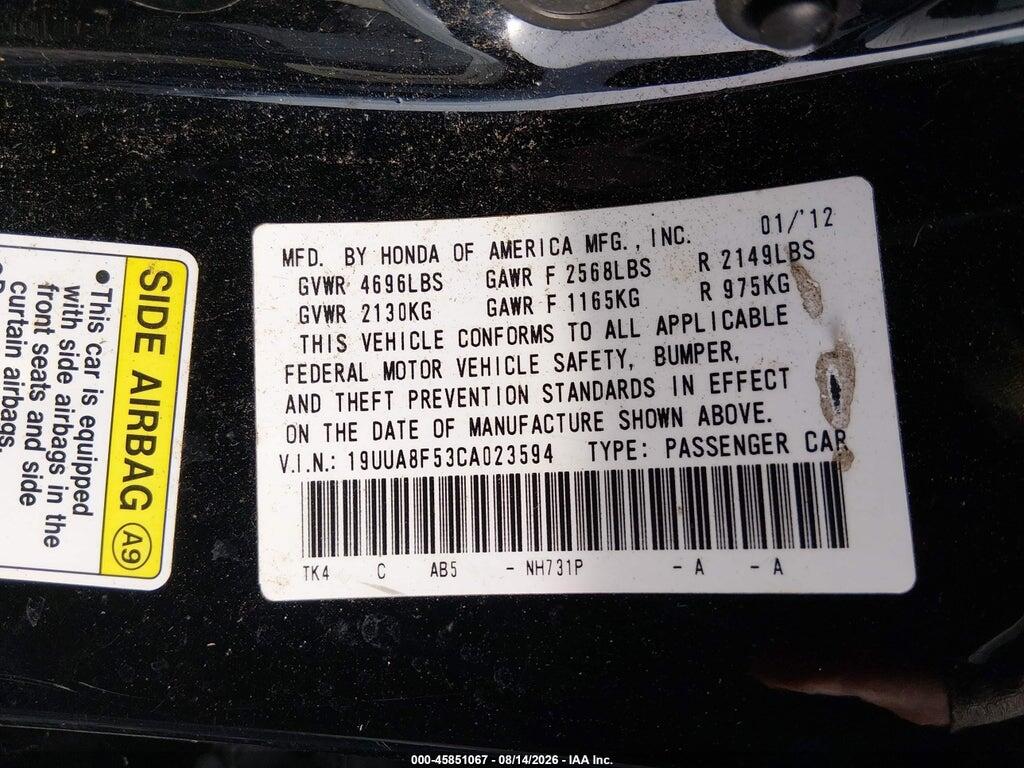 19UUA8F53CA023594 2012 ACURA TL photo no. 9