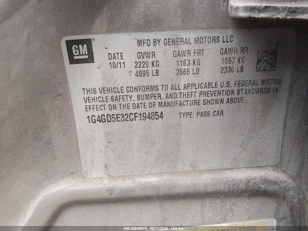 1G4GD5E32CF194854 2012 BUICK LACROSSE photo no. 9