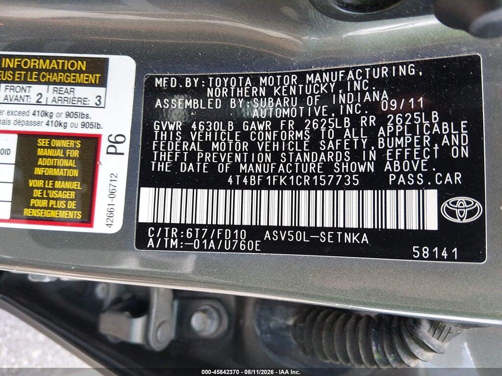 4T4BF1FK1CR157735 2012 TOYOTA CAMRY photo no. 9