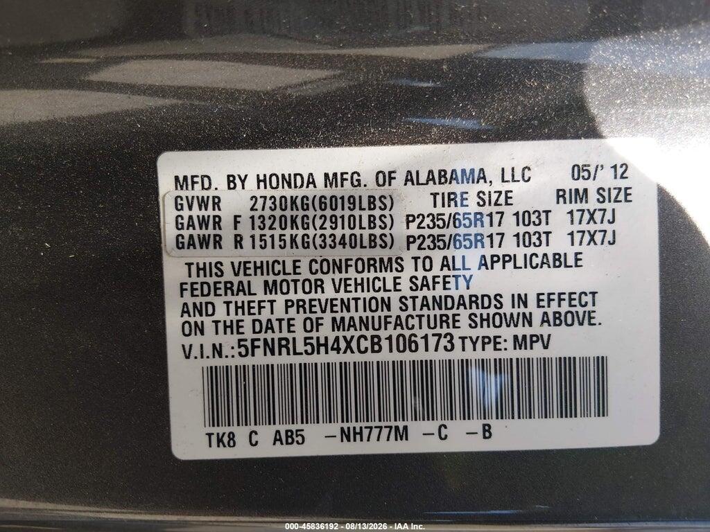 5FNRL5H4XCB106173 2012 HONDA ODYSSEY photo no. 9