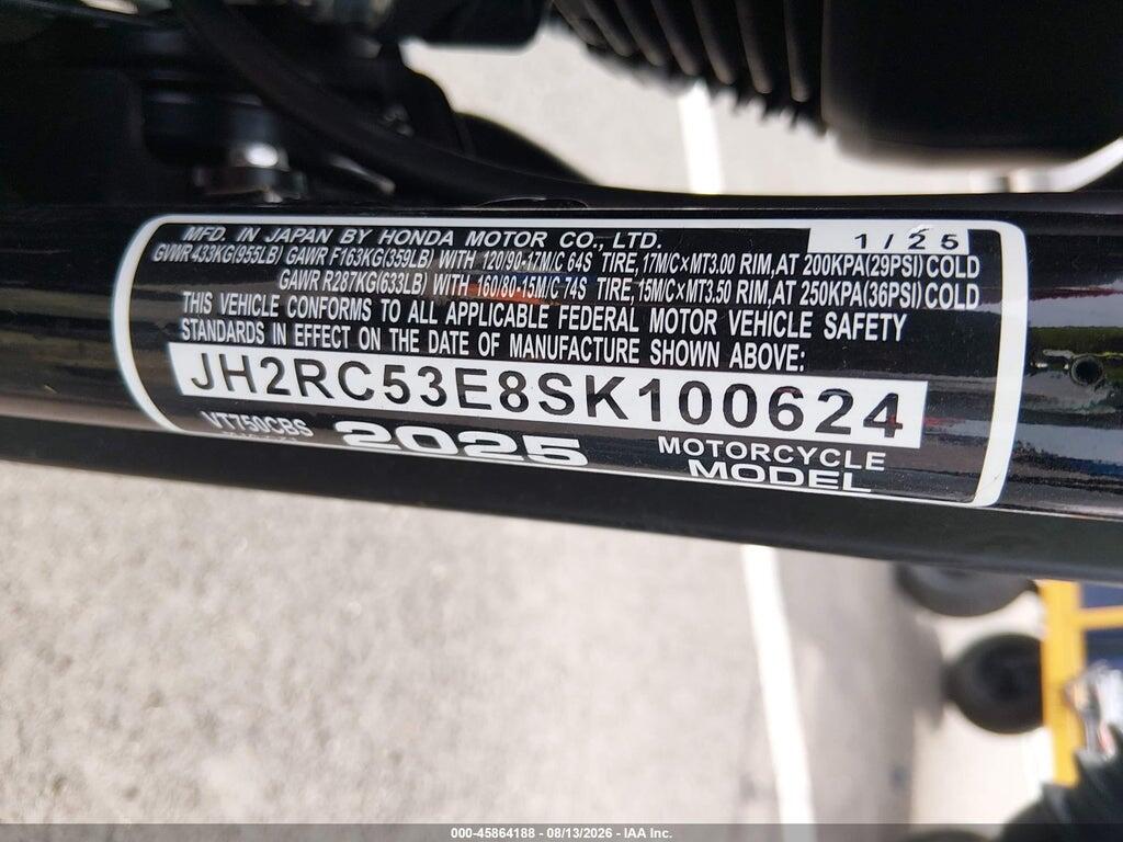 JH2RC53E8SK100624 2025 HONDA VT750 photo no. 10