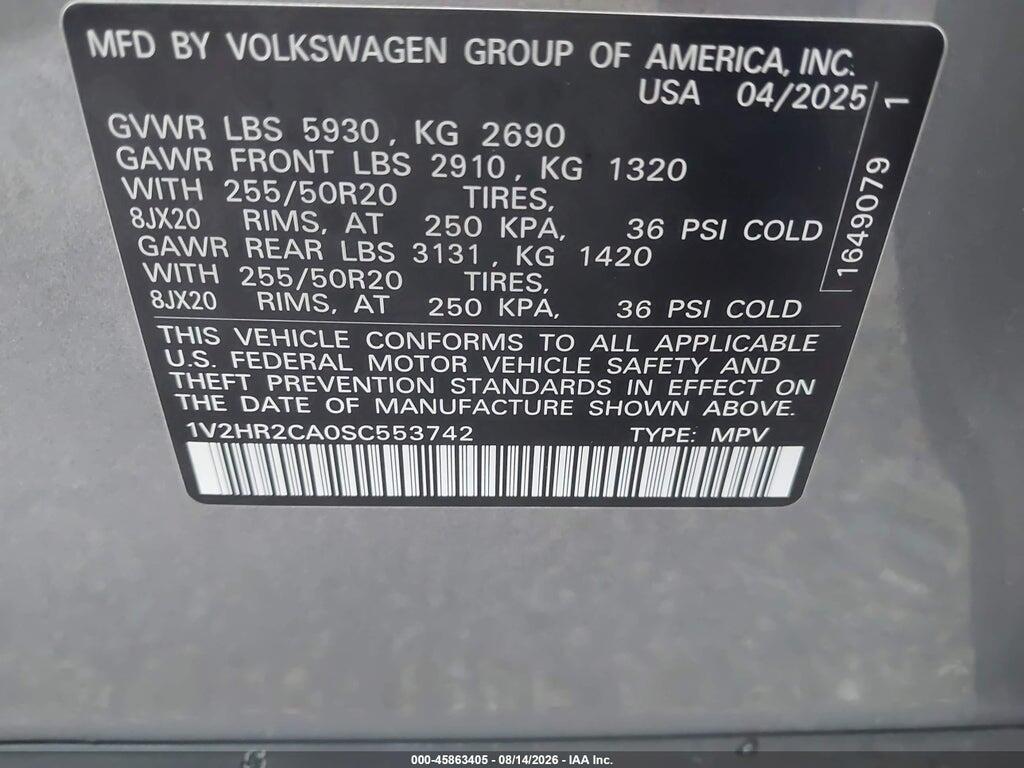 1V2HR2CA0SC553742 2025 VOLKSWAGEN ATLAS photo no. 9