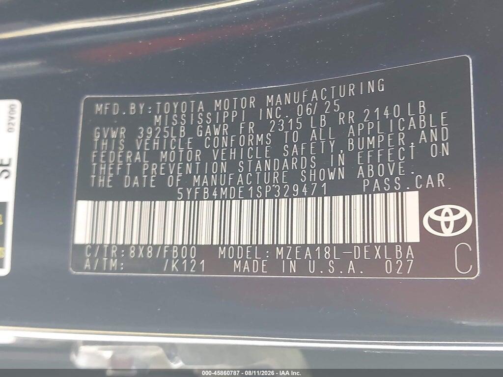 5YFB4MDE1SP329471 2025 TOYOTA COROLLA photo no. 9