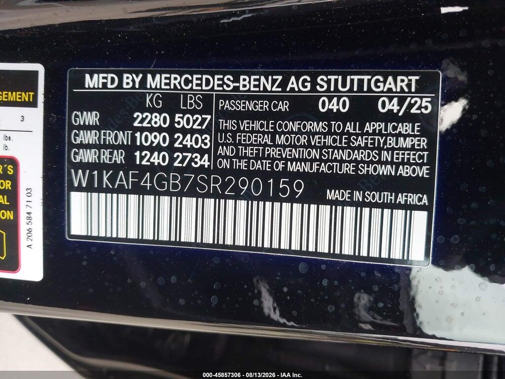W1KAF4GB7SR290159 2025 MERCEDES-BENZ C 300 photo no. 9