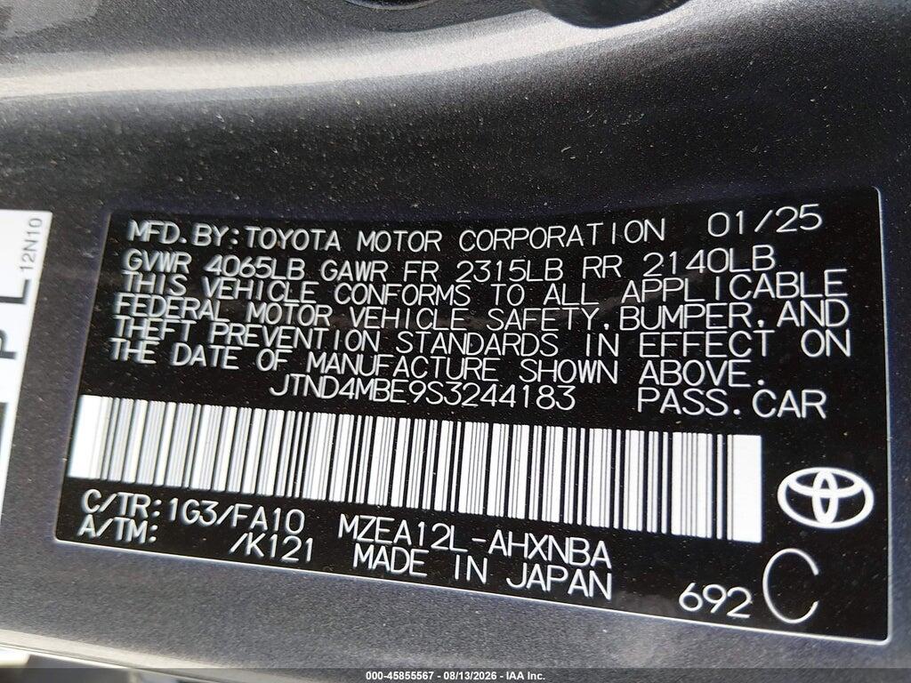 JTND4MBE9S3244183 2025 TOYOTA COROLLA photo no. 9