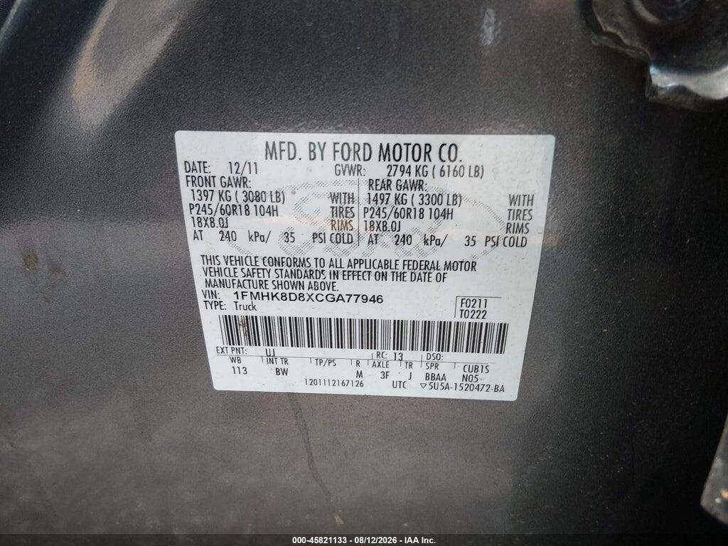 1FMHK8D8XCGA77946 2012 FORD EXPLORER photo no. 9