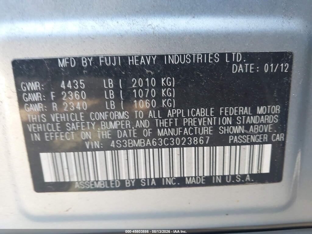 4S3BMBA63C3023867 2012 SUBARU LEGACY photo no. 9