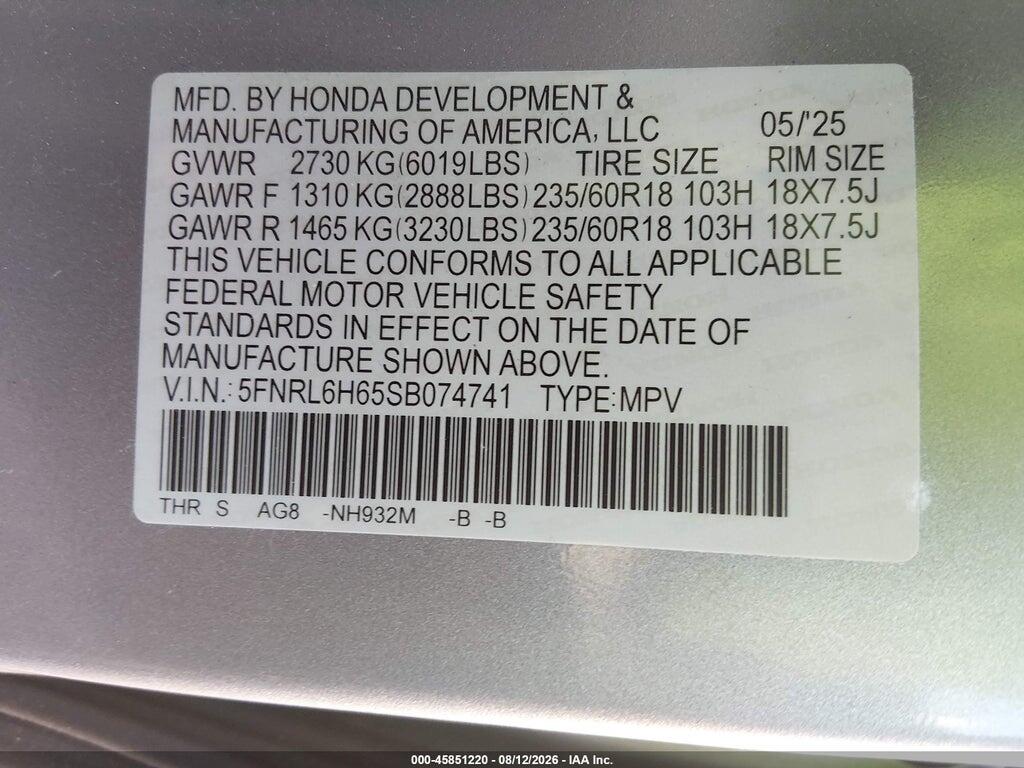5FNRL6H65SB074741 2025 HONDA ODYSSEY photo no. 9