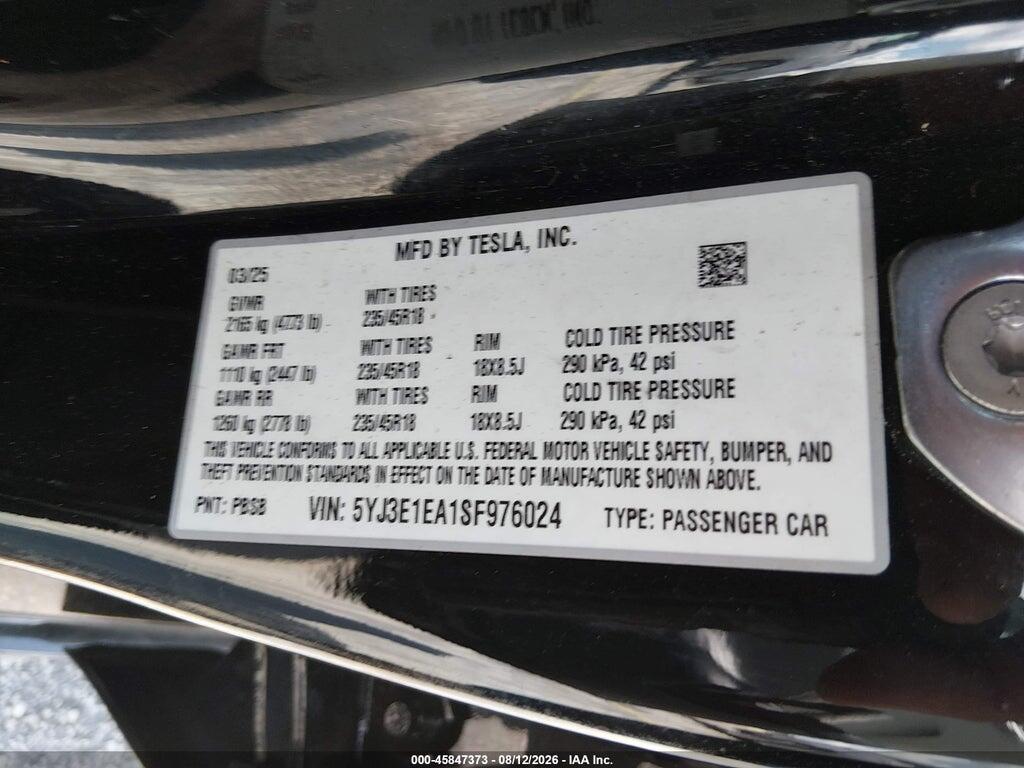 5YJ3E1EA1SF976024 2025 TESLA MODEL 3 photo no. 9