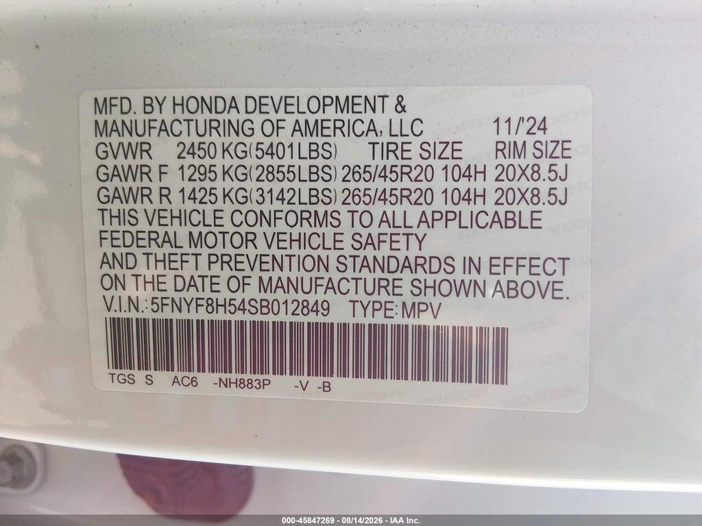 5FNYF8H54SB012849 2025 HONDA PASSPORT photo no. 9