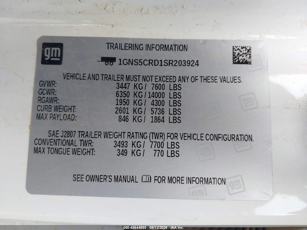 1GNS5CRD1SR203924 2025 CHEVROLET SUBURBAN photo no. 9