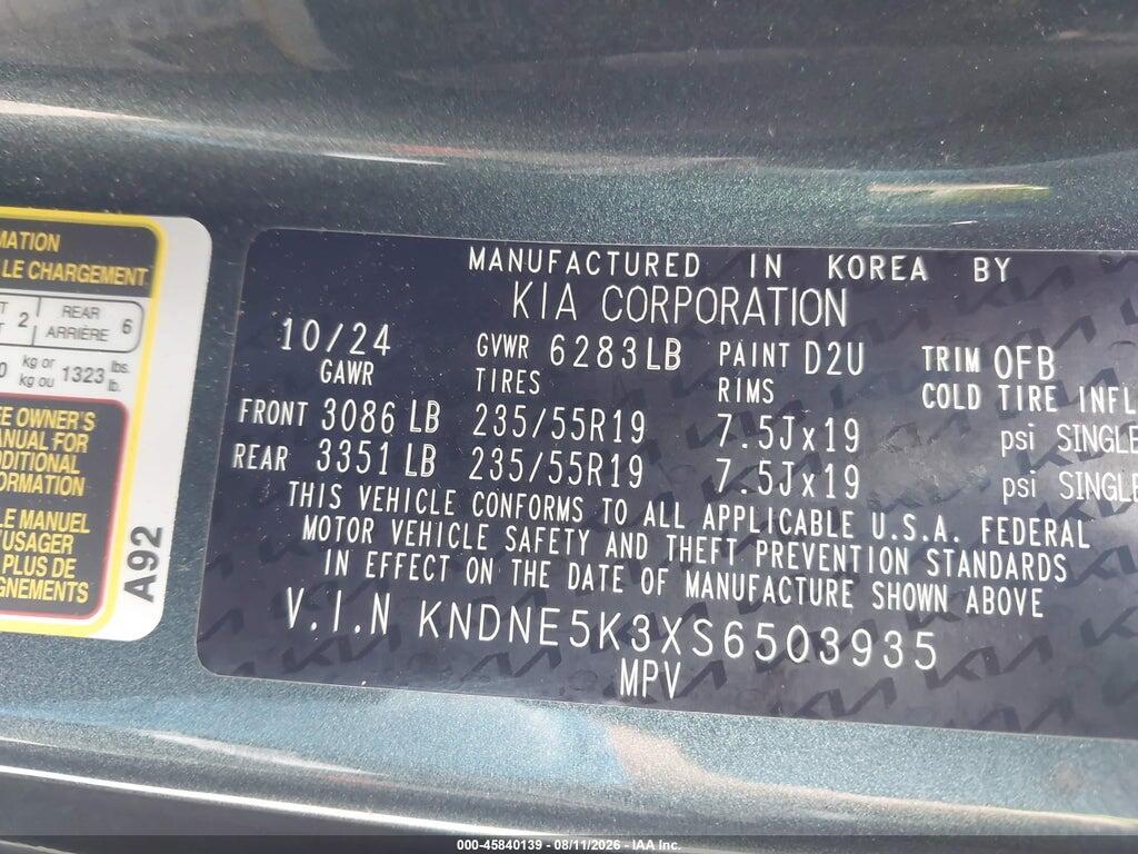 KNDNE5K3XS6503935 2025 KIA CARNIVAL MPV photo no. 9