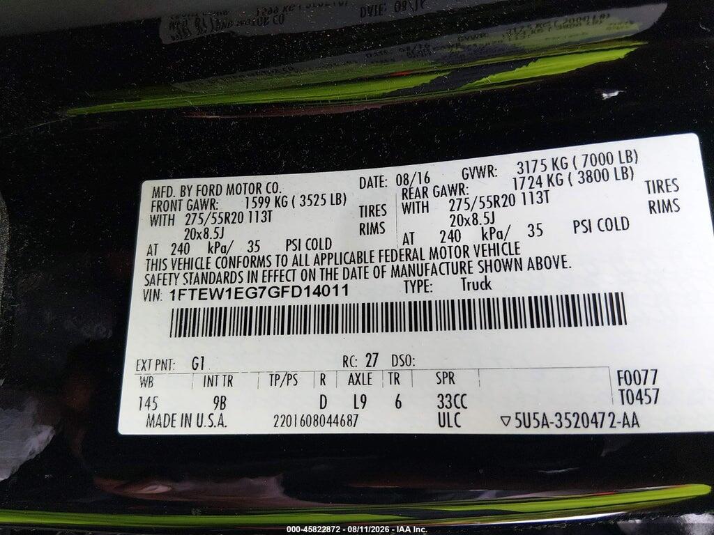 1FTEW1EG7GFD14011 2016 FORD F-150 photo no. 9