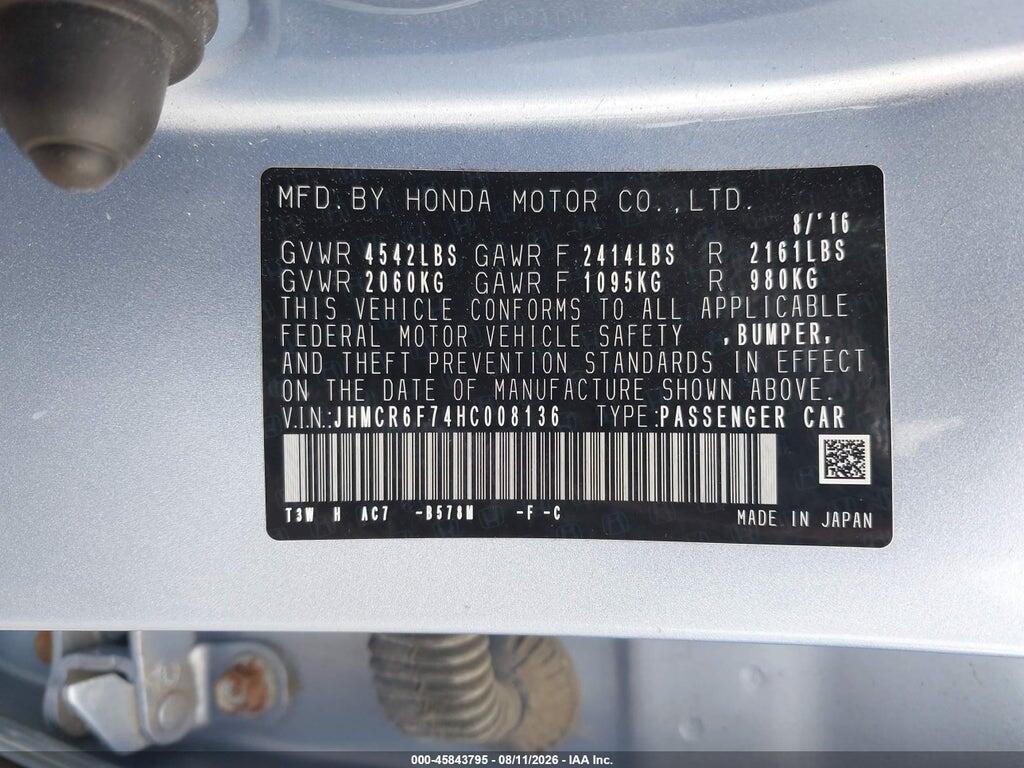 JHMCR6F74HC008136 2017 HONDA ACCORD HYBRID photo no. 9