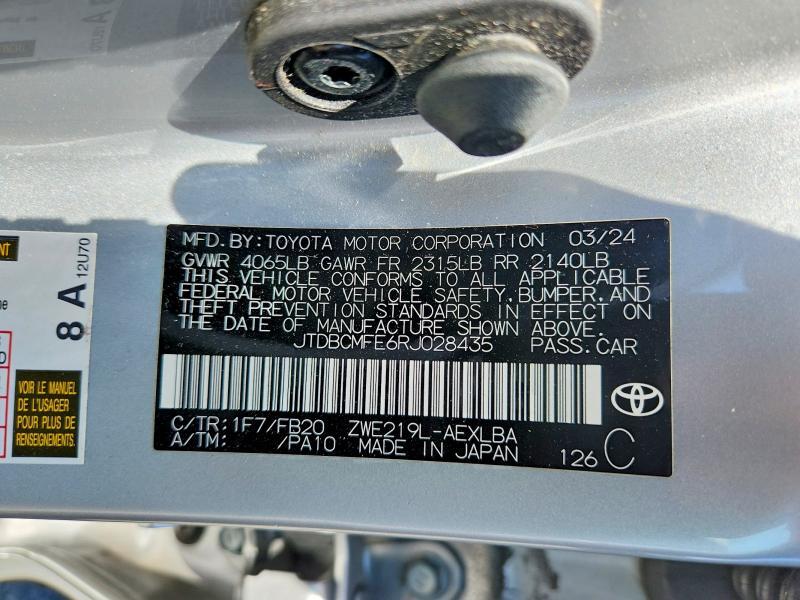 2024 TOYOTA COROLLA HYBRID LE — Фото 12 из 12