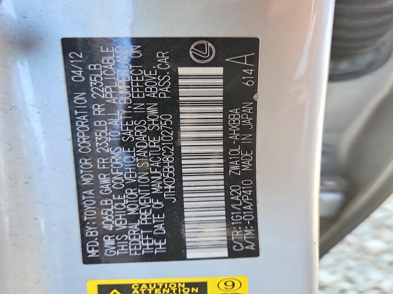 JTHKD5BH8C2102750 2012 LEXUS CT photo no. 12