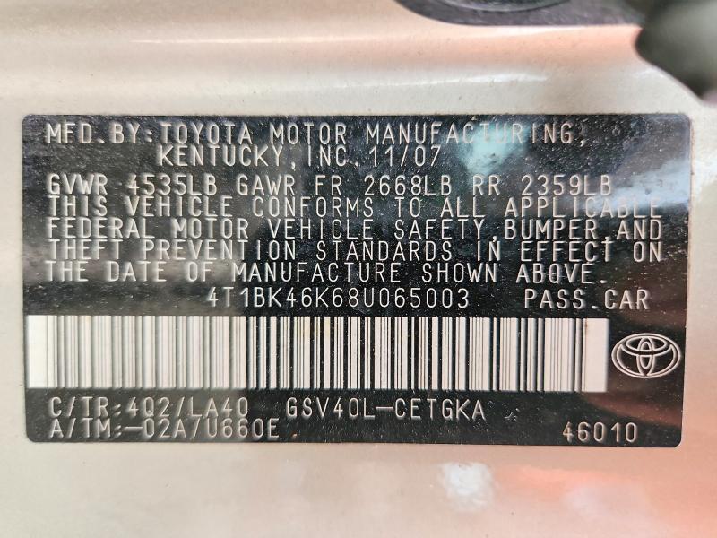 2008 TOYOTA CAMRY XLE V6 — Фото 12 из 12