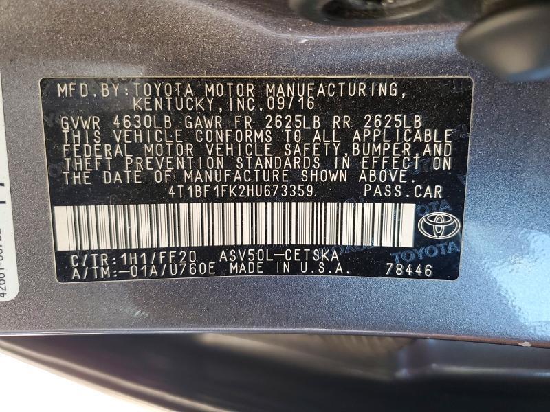 2017 TOYOTA CAMRY SE — Фото 12 из 12