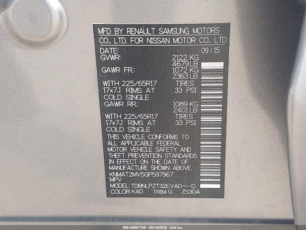 KNMAT2MV5GP597967 2016 NISSAN ROGUE photo no. 9