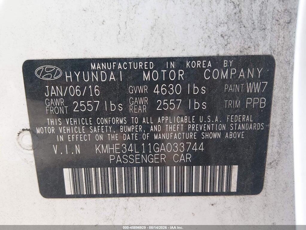 KMHE34L11GA033744 2016 HYUNDAI SONATA HYBRID photo no. 9