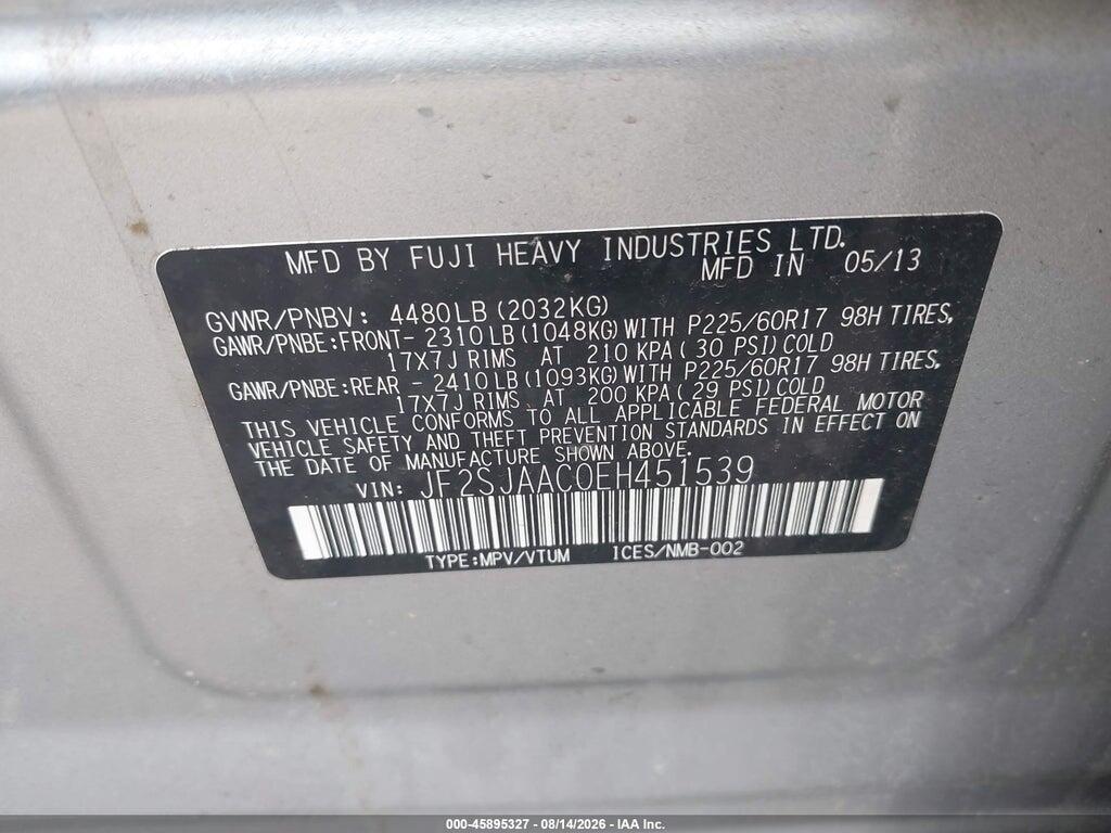 JF2SJAAC0EH451539 2014 SUBARU FORESTER photo no. 9