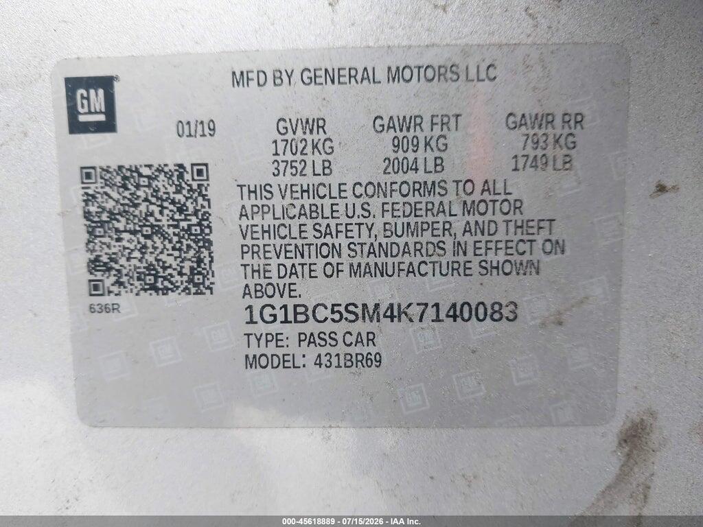 1G1BC5SM4K7140083 2019 CHEVROLET CRUZE photo no. 9
