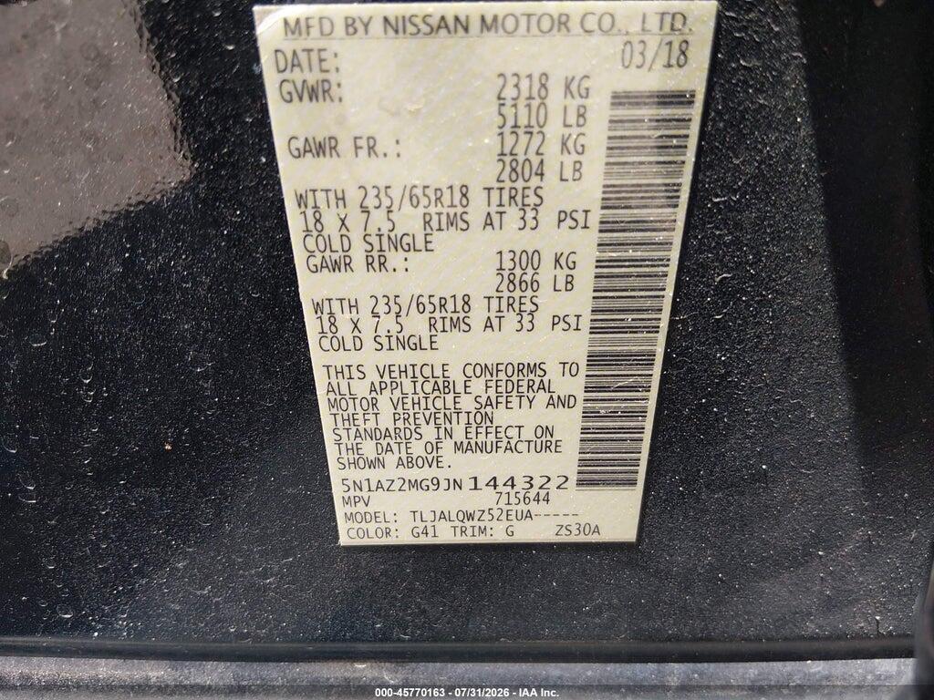 5N1AZ2MG9JN144322 2018 NISSAN MURANO photo no. 9
