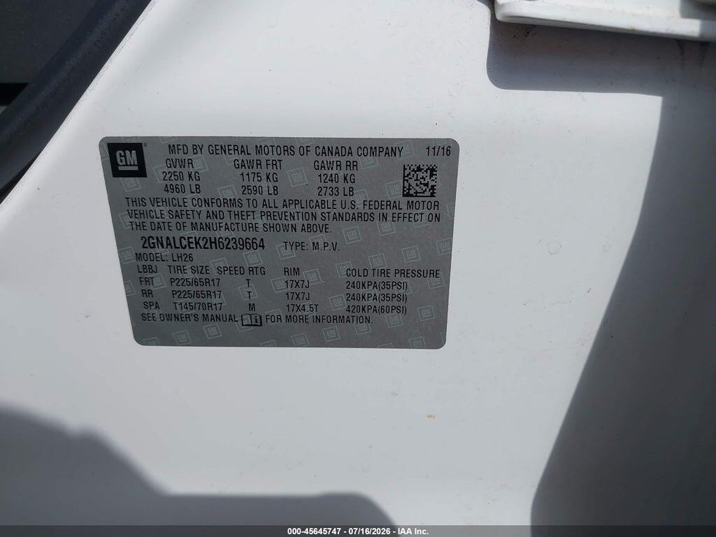 2GNALCEK2H6239664 2017 CHEVROLET EQUINOX photo no. 9