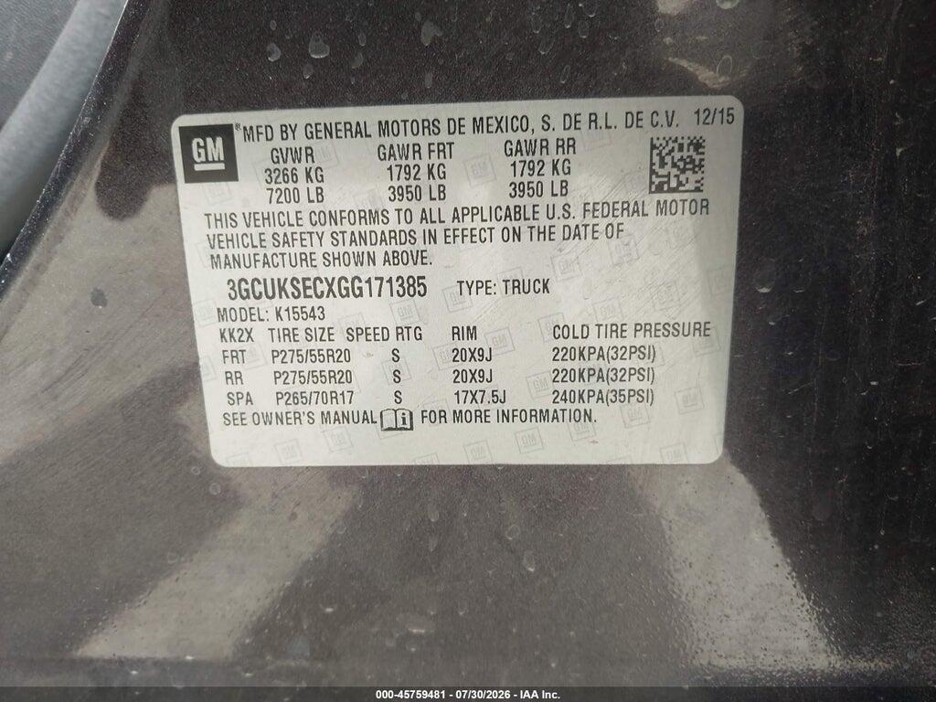 3GCUKSECXGG171385 2016 CHEVROLET SILVERADO 1500 photo no. 9