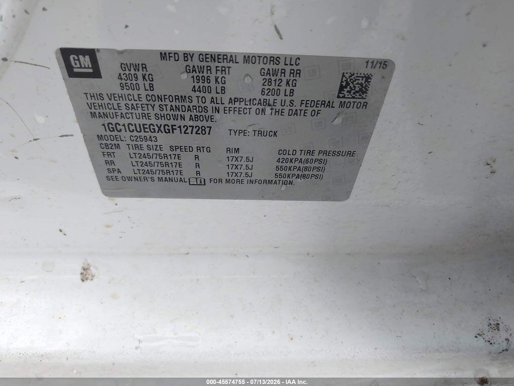 1GC1CUEGXGF127287 2016 CHEVROLET SILVERADO 2500HD photo no. 9