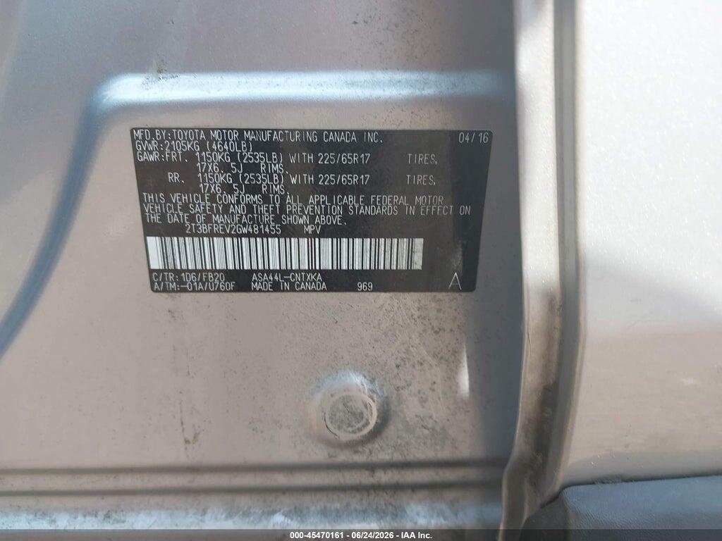 2T3BFREV2GW481455 2016 TOYOTA RAV4 photo no. 9