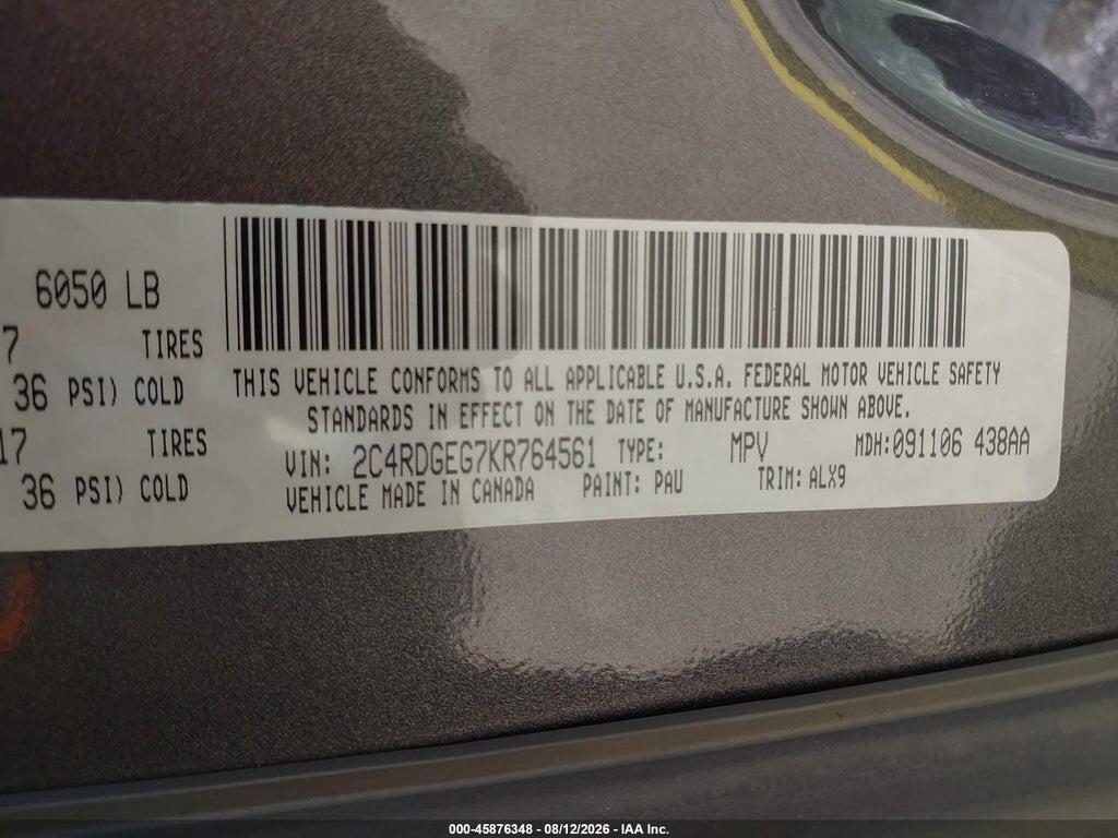 2C4RDGEG7KR764561 2019 DODGE GRAND CARAVAN photo no. 9
