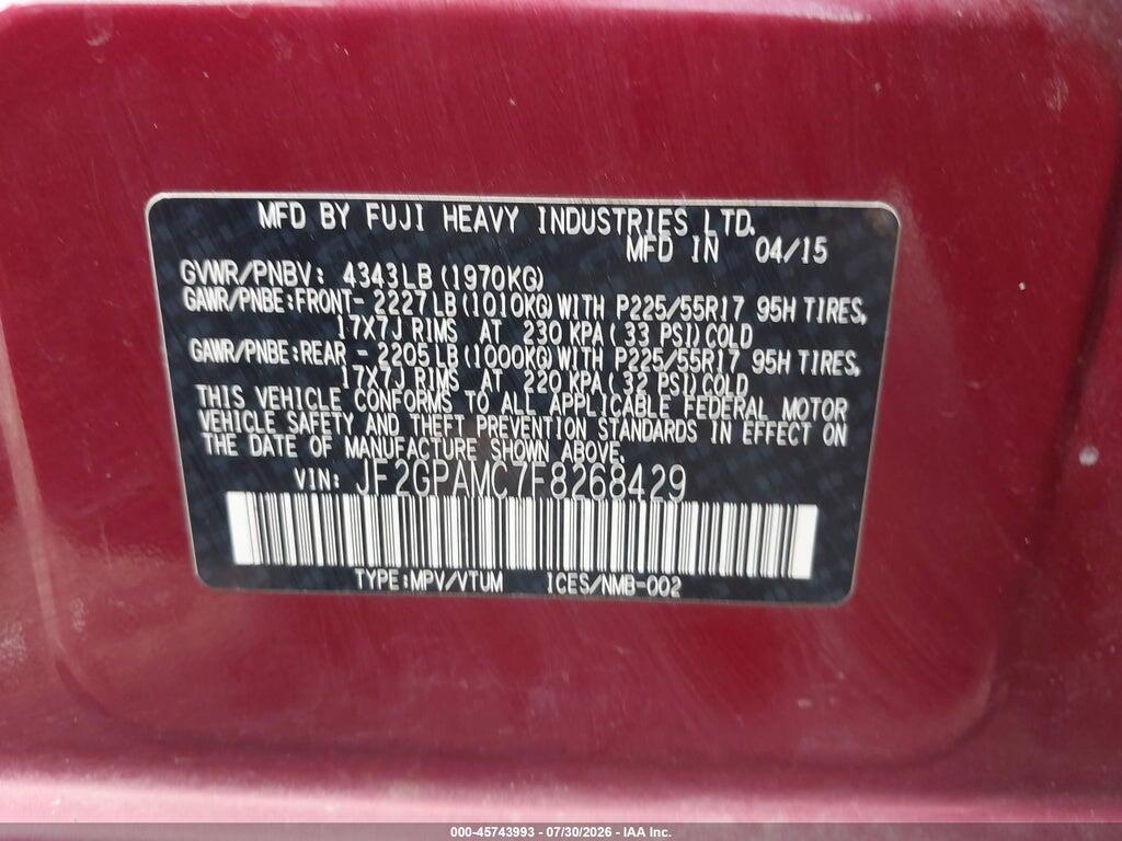 JF2GPAMC7F8268429 2015 SUBARU XV CROSSTREK photo no. 9