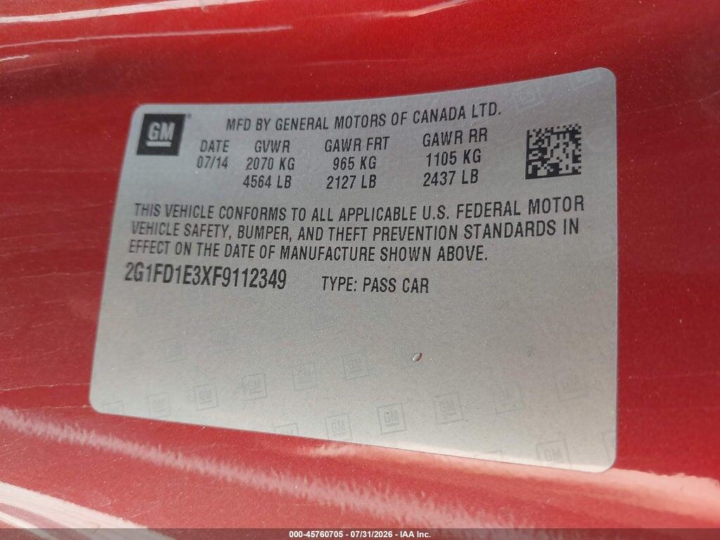 2G1FD1E3XF9112349 2015 CHEVROLET CAMARO photo no. 9