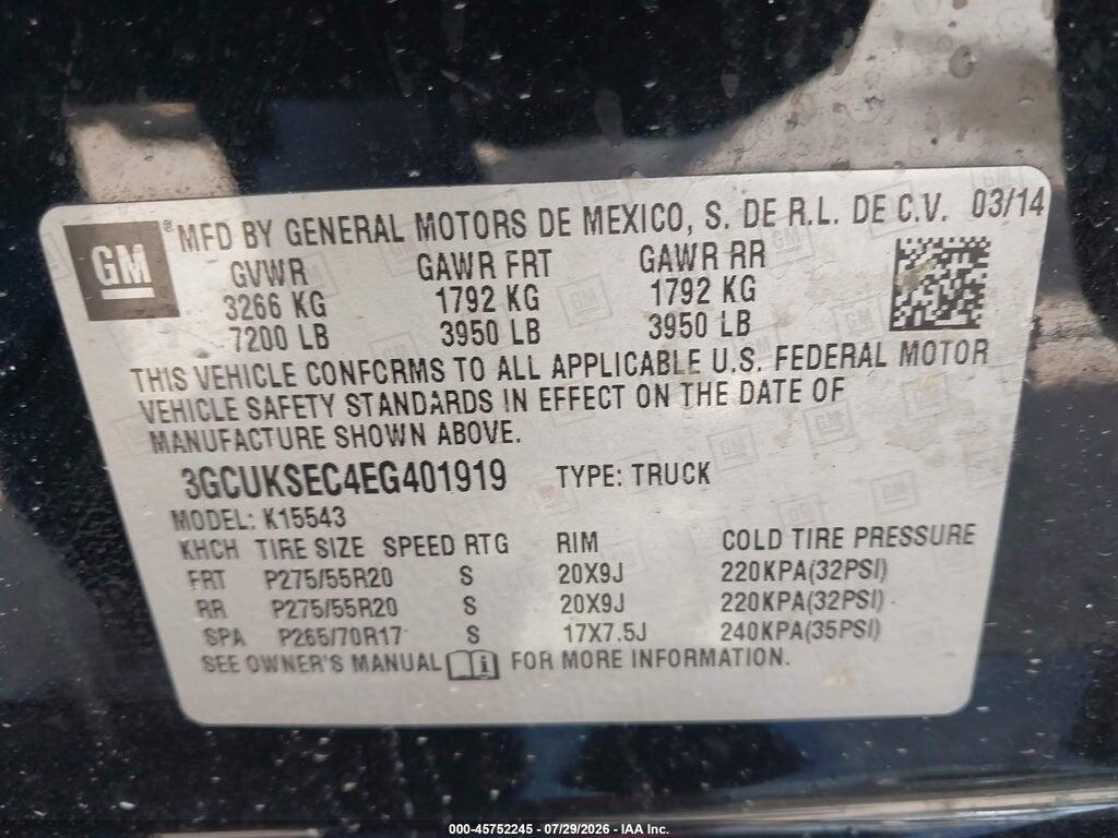 3GCUKSEC4EG401919 2014 CHEVROLET SILVERADO 1500 photo no. 9
