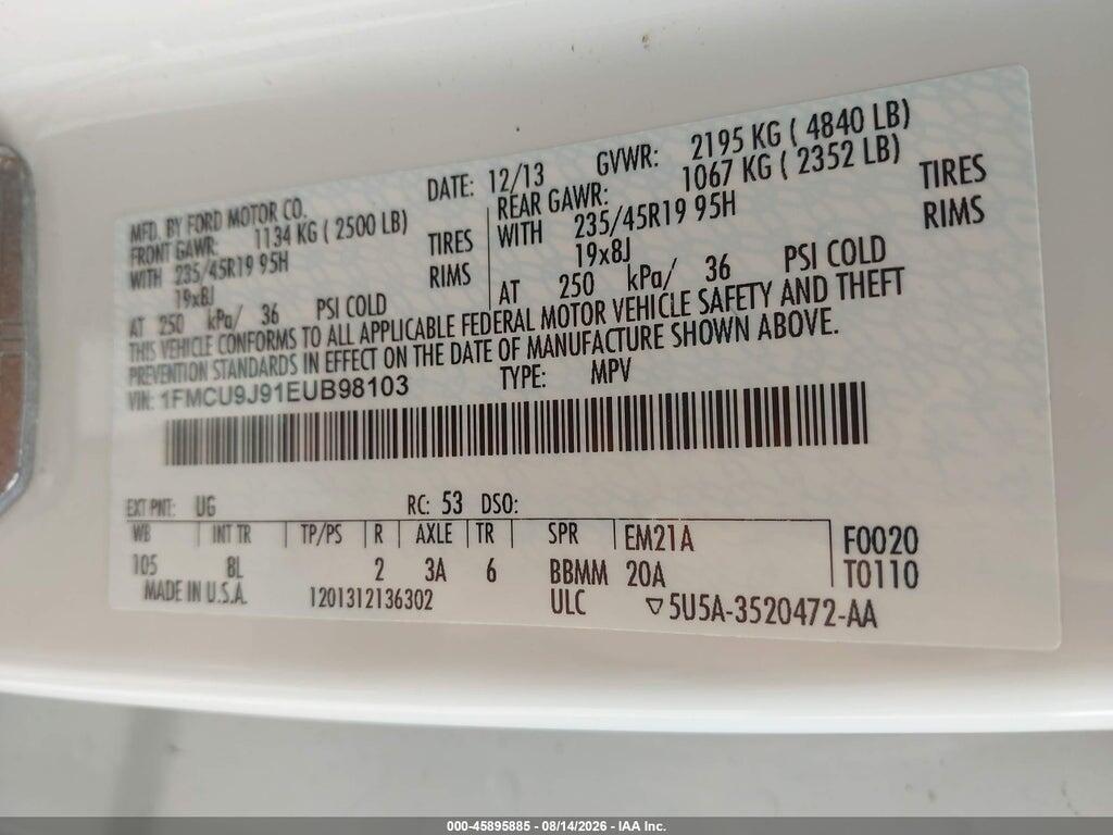 1FMCU9J91EUB98103 2014 FORD ESCAPE photo no. 9