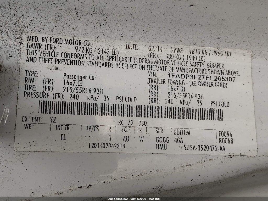 1FADP3F27EL265307 2014 FORD FOCUS photo no. 9