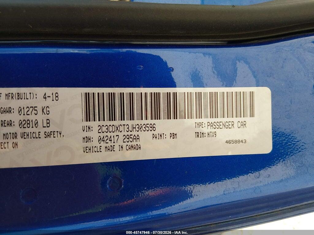 2C3CDXCT3JH303596 2018 DODGE CHARGER photo no. 9