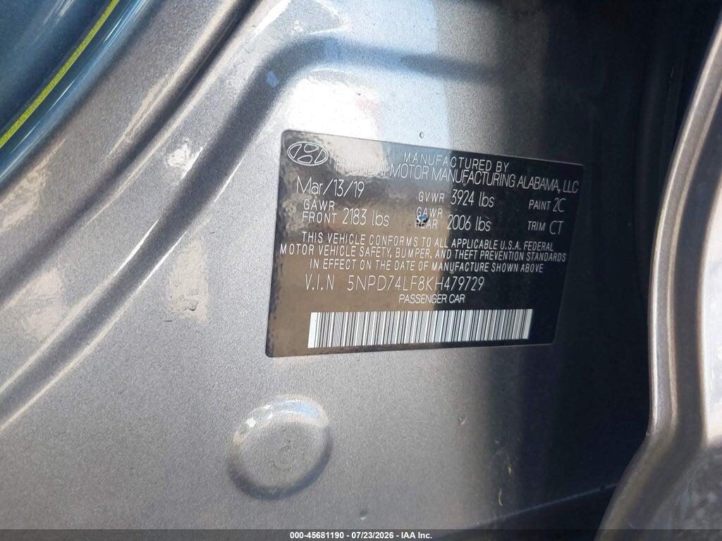 5NPD74LF8KH479729 2019 HYUNDAI ELANTRA photo no. 9