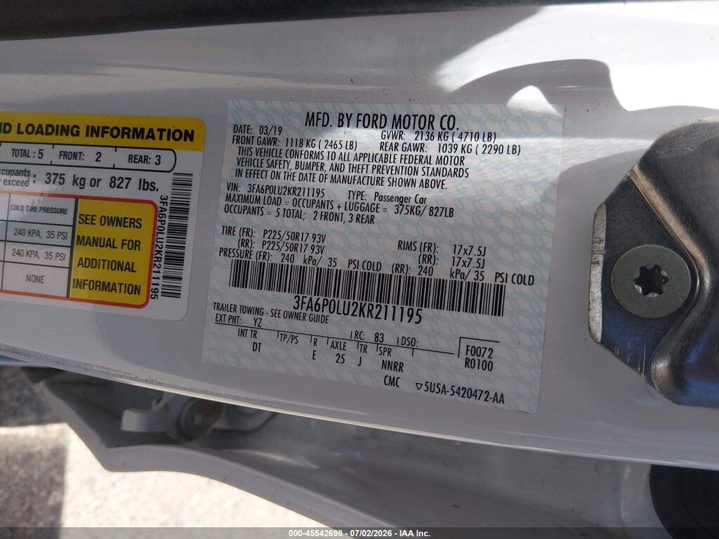 3FA6P0LU2KR211195 2019 FORD FUSION HYBRID photo no. 9