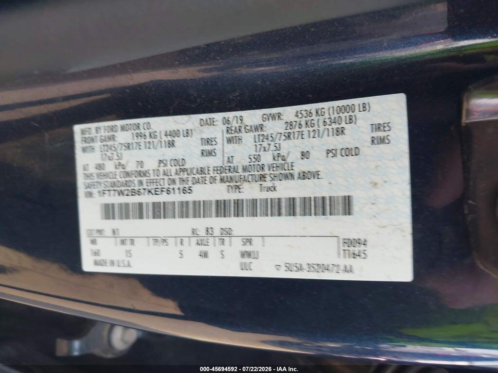 1FT7W2B67KEF61165 2019 FORD F-250 photo no. 9
