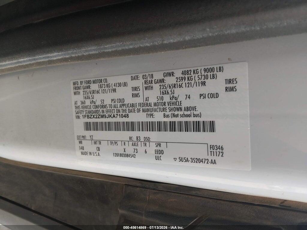 1FBZX2ZM9JKA71048 2018 FORD TRANSIT-350 photo no. 9