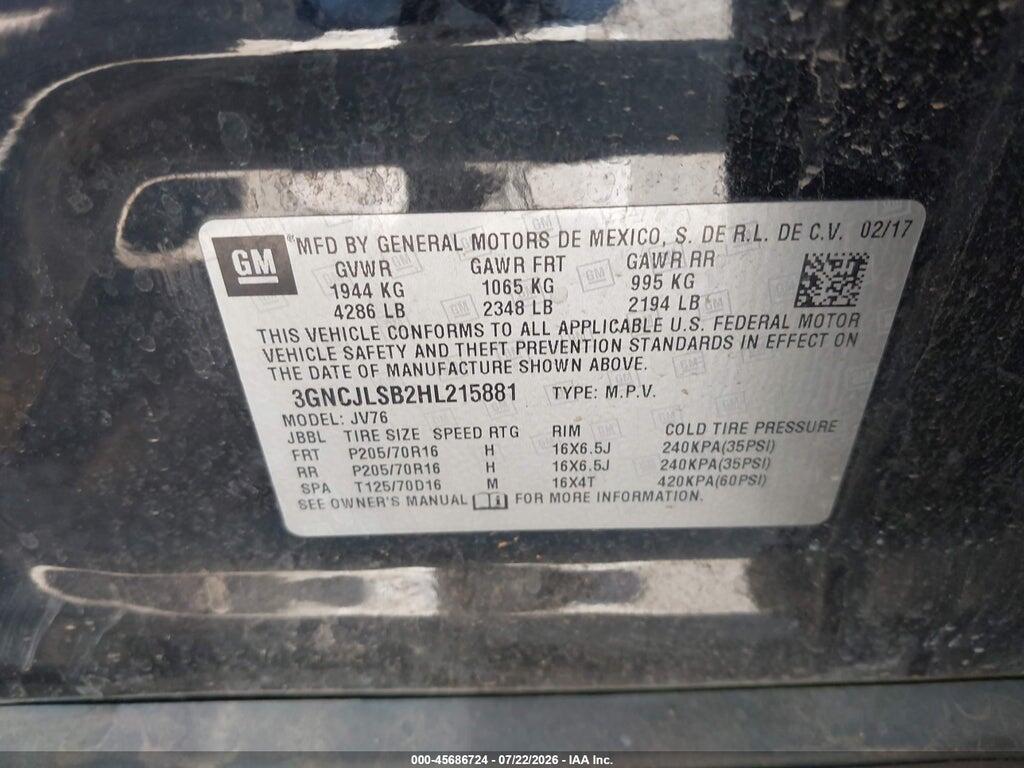 3GNCJLSB2HL215881 2017 CHEVROLET TRAX photo no. 9