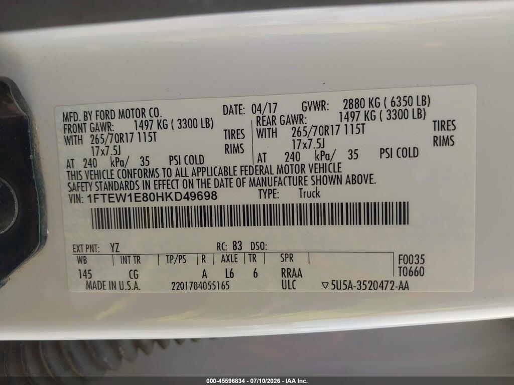 1FTEW1E80HKD49698 2017 FORD F-150 photo no. 9